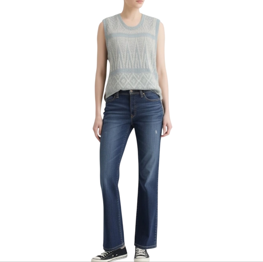 Vintage 80's Tomboy Medium Knit Vest Light Teal & White Geo Print